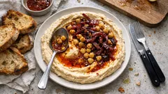 Scharfi Hummus-Platte mit ’Nduja – warmes Zwiebel-Topping in 15 Minute