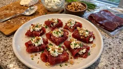 Käse-Nuss-Häppchen mit Bündnerfleisch: ein einfaches Apéro, das schnell Eindruck macht