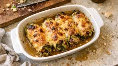 Zuckerhut-Rollen mit Speck & Räuchertofu – im Ofen mit Gruyère gratiniert