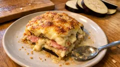 Weisse Auberginen-Parmigiana: cremig überbacken mit Béchamelsauce